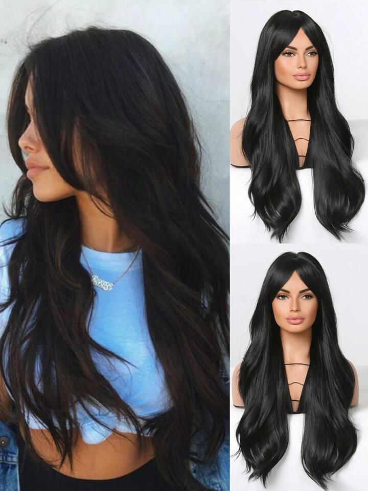 Parrucca sintetica lungo riccio con frangia