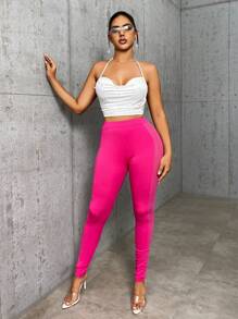 SHEIN SXY Áo khoác và áo lót dành cho xe tăng nữ Lộ Lưng Vắt Ngọc trai Xù Buộc lại màu trơn Gợi cảm - trắng - Xem 5