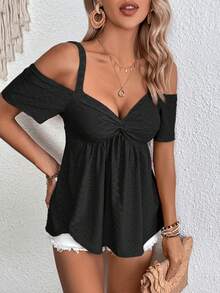 SHEIN Clasi 挖肩前扭結T恤 - 黑色 - 查看 6