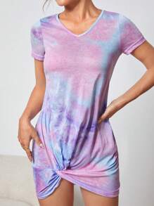 SHEIN PETITE Đầm Bất đối xứng xoắn lại Cà vạt nhuộm Giải trí - Nhiều màu - Xem 1