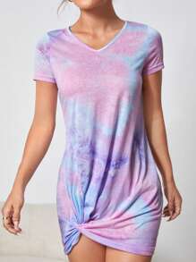 SHEIN PETITE Đầm Bất đối xứng xoắn lại Cà vạt nhuộm Giải trí - Nhiều màu - Xem 3