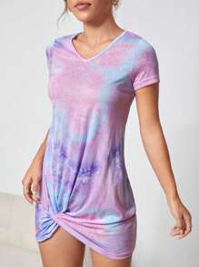 SHEIN PETITE Đầm Bất đối xứng xoắn lại Cà vạt nhuộm Giải trí - Nhiều màu - Xem 4