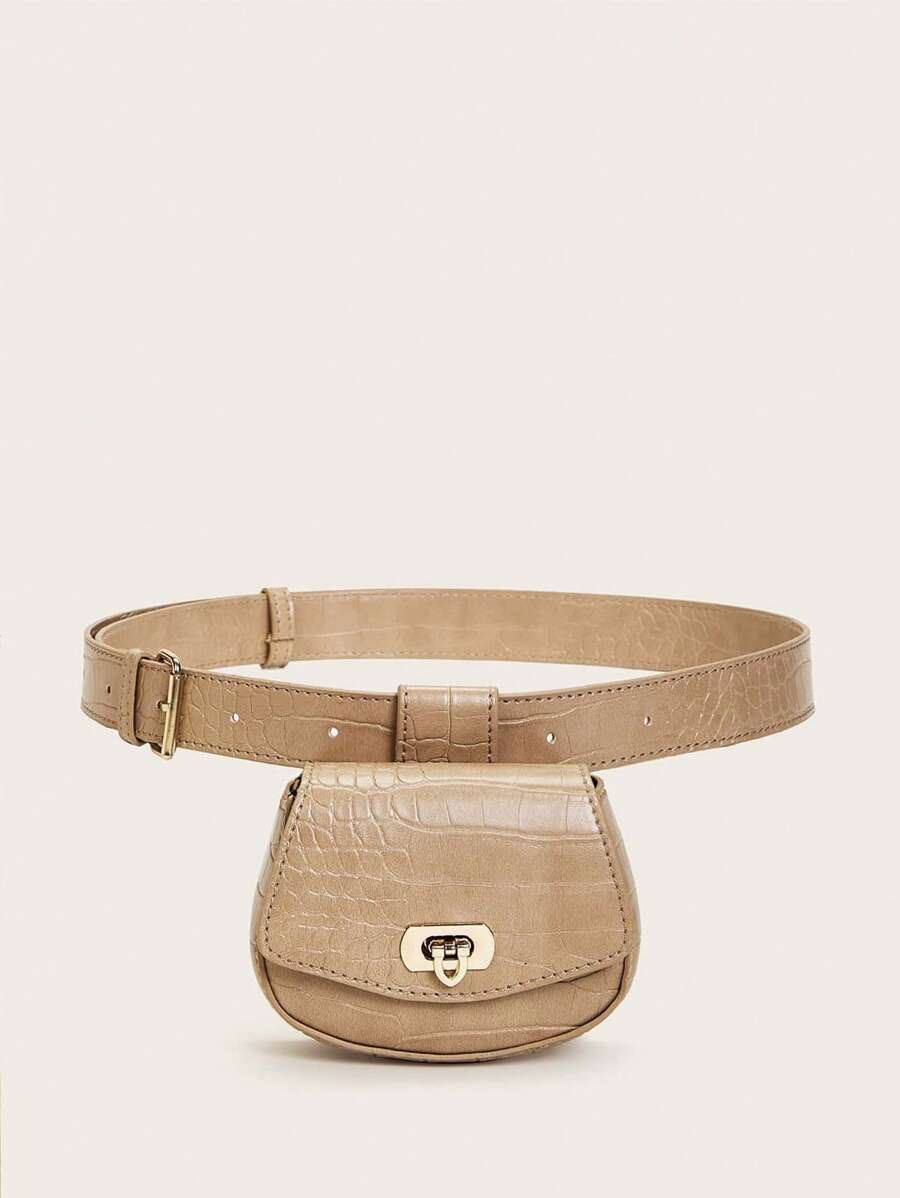迷你鱷魚壓紋腰包可調整肩帶