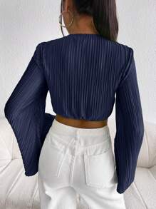 SHEIN Privé 前扭結喇叭袖短款上衣 - 藏蓝色 - 查看 2