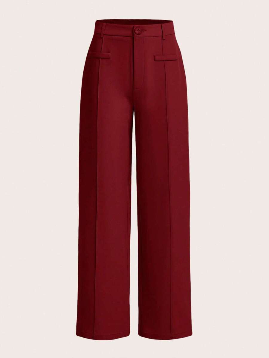 SHEIN MOD Solid Straight Leg Pants - Burgundy - View 1
