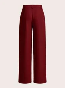 SHEIN MOD Solid Straight Leg Pants - Burgundy - View 2
