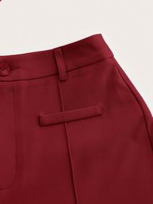 SHEIN MOD Solid Straight Leg Pants - Burgundy - View 3