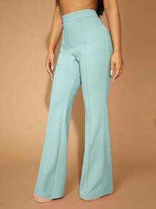 SHEIN SXY 前接縫闊腿褲 - 薄荷藍 - 查看 4
