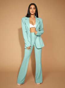 SHEIN SXY 前接縫闊腿褲 - 薄荷藍 - 查看 5