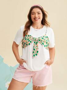 SHEIN X MOLANG Áo thun Plus size Thắt nơ trước Hoạt hình Lá thư Giải trí - Nhiều màu - Xem 6