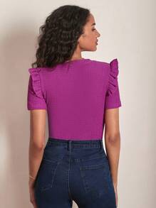 SHEIN Frenchy 素色荷葉邊T恤 - 中紫紅色 - 查看 2