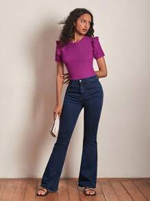SHEIN Frenchy 素色荷葉邊T恤 - 中紫紅色 - 查看 4
