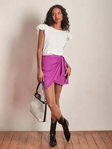 SHEIN Frenchy Solid Ruffle Trim Tee - White - View 3