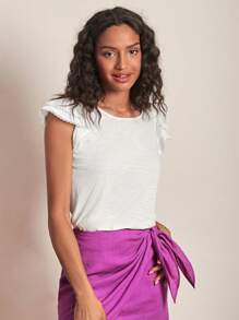 SHEIN Frenchy Solid Ruffle Trim Tee - White - View 6