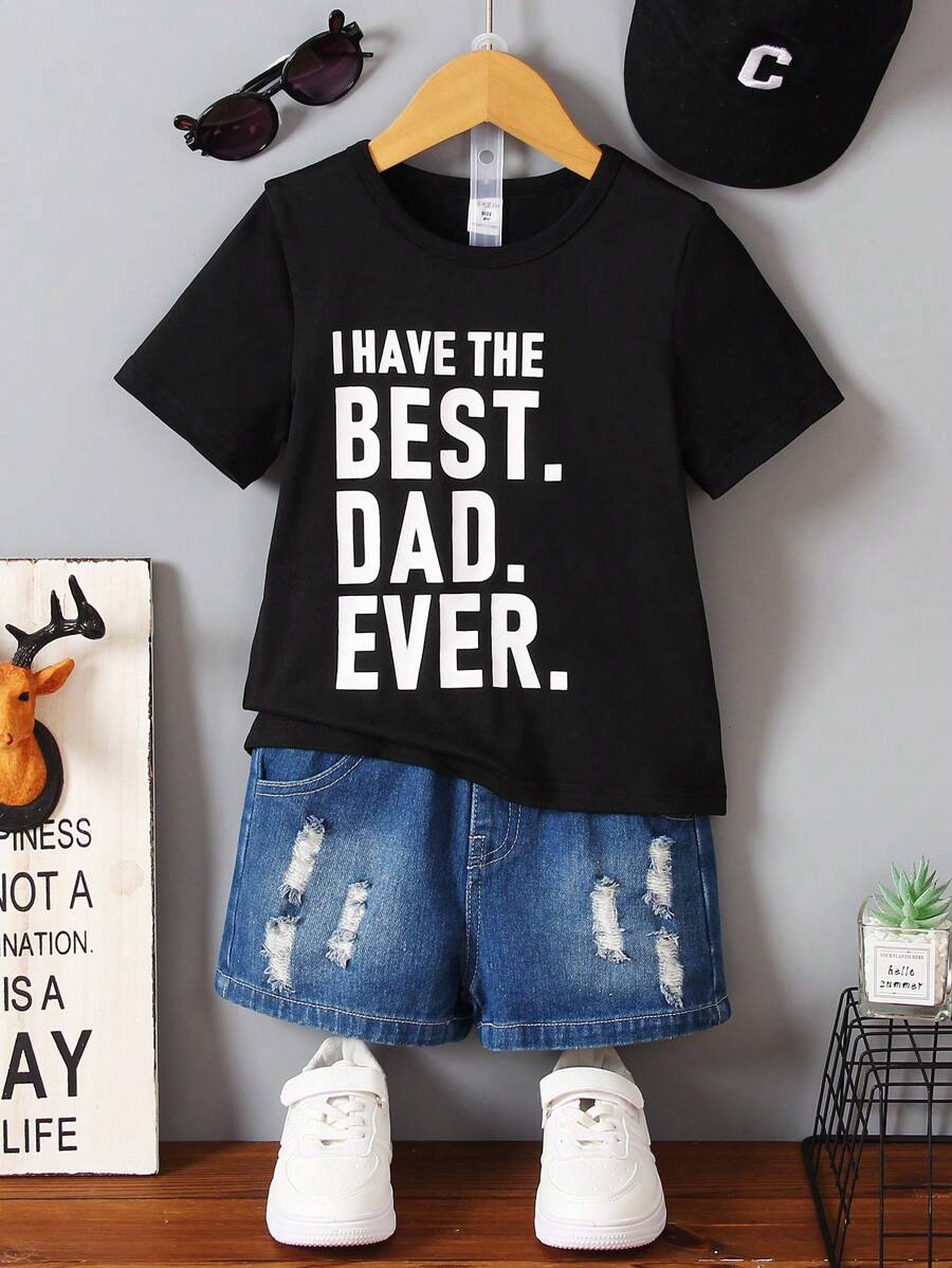 SHEIN Tops con trai lớn Slogan Giải trí - màu đen - Xem 1