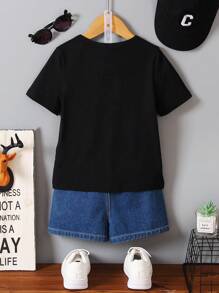 SHEIN Tops con trai lớn Slogan Giải trí - màu đen - Xem 2