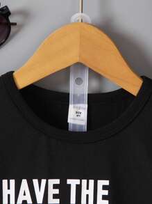 SHEIN Tops con trai lớn Slogan Giải trí - màu đen - Xem 3