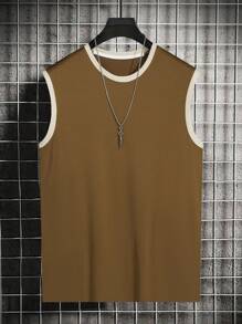 Manfinity Homme Men Contrast Binding Tank Top - Coffee Brown - View 1