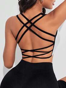 Easithlete 露背交叉運動背心 - 黑色 - 查看 1