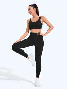 Easithlete スポーツスタジオ レディース ハイウエスト シームレス スリムレギンス - 弾力性のある柔らかな触り心地の通気性抜群4方向ストレッチ素材、ランニング、サイクリング、ヨガ、ピックルボール、エクササイズ、カジュアルに使えます - ブラック - チェックする 4