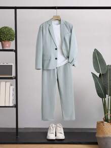 Manfinity Hypemode Hombres Pantalones con blazer unicolor con botón - Gris - Ver 1