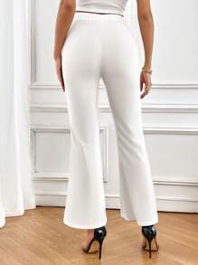 SHEIN Privé Pantalones de cintura alta con pierna campana - Blanco - Ver 2