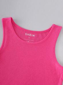 INAWLY 素色條紋針織背心上衣 - 玫紅色 - 查看 4