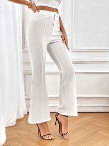 SHEIN Privé Pantalones de cintura alta con pierna campana - Blanco - Ver 5