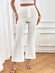 SHEIN Privé Pantalones de cintura alta con pierna campana - Blanco - Ver 6