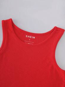 INAWLY Solid Crop Tank Top - Red - View 3
