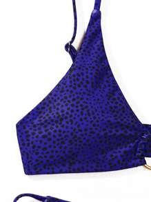 SHEIN Swim 斑点狗环扣吊带文胸和丁字裤 2 件套比基尼套装夏季海滩 - 藏蓝色 - 查看 5