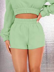 SHEIN SXY Elastic Waist Sweat Shorts - Mint Green - View 1