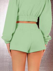 SHEIN SXY Elastic Waist Sweat Shorts - Mint Green - View 2
