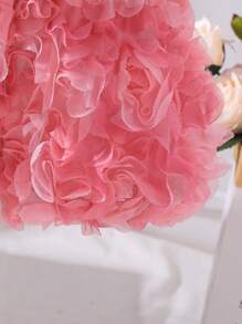 SHEIN 小女童貼花吊帶上衣和短褲套裝 - 粉色 - 查看 4