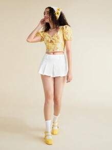 SHEIN X MOLANG 卡通和印花前打結泡泡袖襯衫 - 彩色 - 查看 7