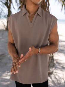 Manfinity Homme Nam Lỏng lẻo phù hợp Màu thuần Không tay Áo polo - Màu nâu  Mocha - Xem 2