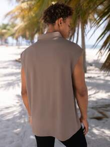 Manfinity Homme Nam Lỏng lẻo phù hợp Màu thuần Không tay Áo polo - Màu nâu  Mocha - Xem 3