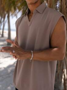 Manfinity Homme Nam Lỏng lẻo phù hợp Màu thuần Không tay Áo polo - Màu nâu  Mocha - Xem 1