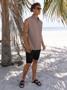 Manfinity Homme Nam Lỏng lẻo phù hợp Màu thuần Không tay Áo polo - Màu nâu  Mocha - Xem 6