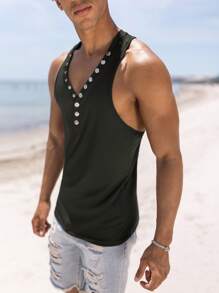 Manfinity Homme Áo thun & Áo lót Nam Nút màu trơn Giải trí - màu đen - Xem 1