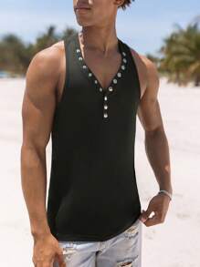 Manfinity Homme Áo thun & Áo lót Nam Nút màu trơn Giải trí - màu đen - Xem 2