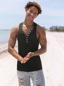 Manfinity Homme Áo thun & Áo lót Nam Nút màu trơn Giải trí - màu đen - Xem 4