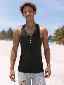 Manfinity Homme Áo thun & Áo lót Nam Nút màu trơn Giải trí - màu đen - Xem 6