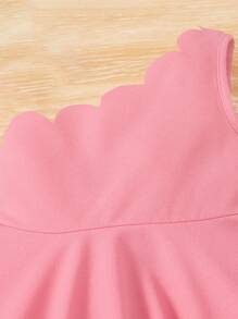SHEIN Baby Girl One Shoulder Scallop Edge Dress - Comfortable, Cute And Sweet, Suitable For Summer - Hot Pink - View 3