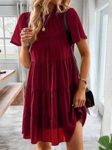 SHEIN LUNE 素色多層下擺娃娃裙 - 酒紅色 - 查看 7