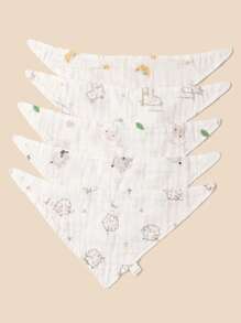 4 piezas Bebé babero pañuelo con estampado de dibujo animados al azar - Multicolor - Ver 1