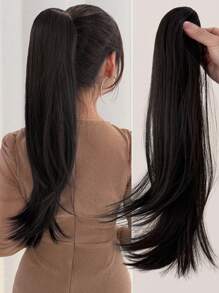 Medium Straight Ponytail Synthetic Hair Extension - Brown - View 1