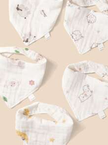4 piezas Bebé babero pañuelo con estampado de dibujo animados al azar - Multicolor - Ver 8