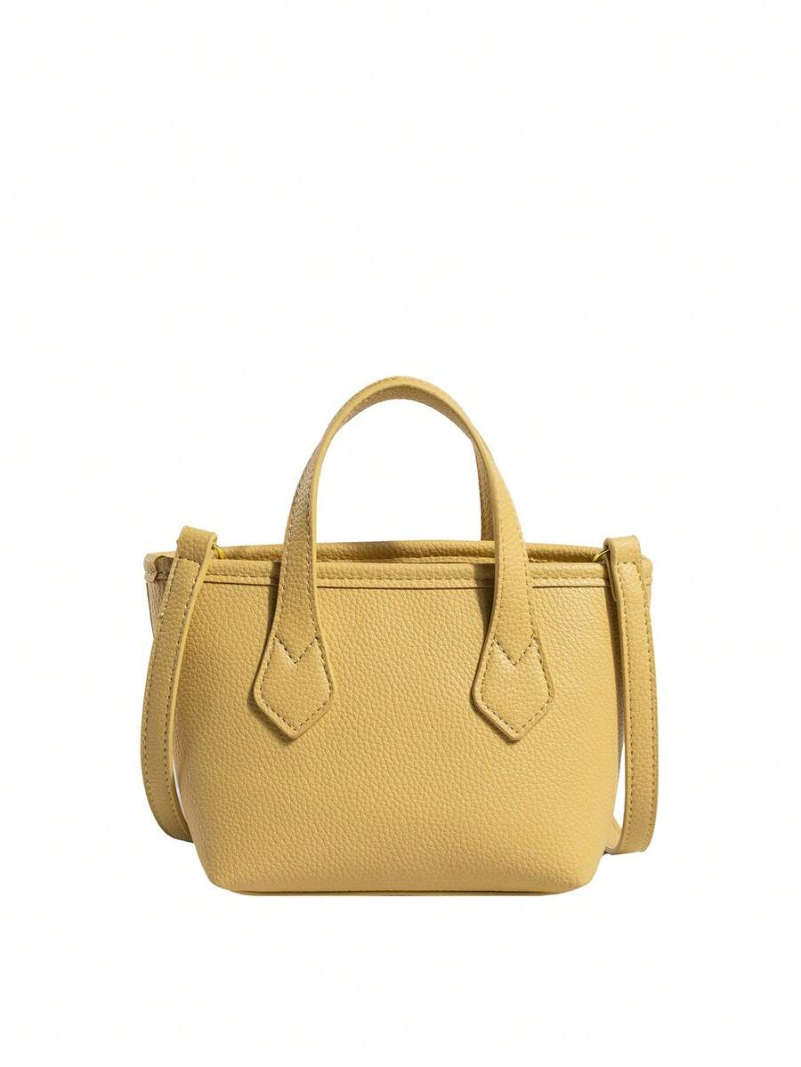 Litchi Em Relevo Bolsa Quadrada Alça Dupla Pequeno - Amarelo - Ver 1