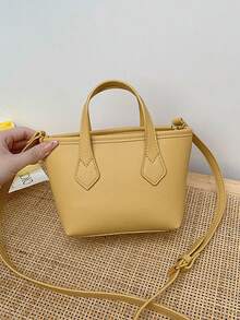 Litchi Em Relevo Bolsa Quadrada Alça Dupla Pequeno - Amarelo - Ver 6